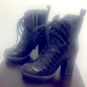 Sexy embossed chunky high heel ankle boots